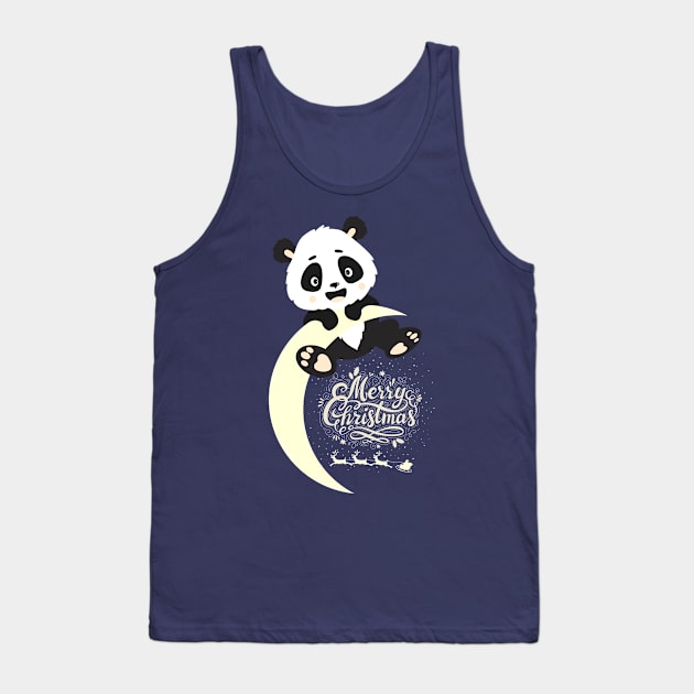 Cute panda Waiting for santa claus on the Moon Tank Top by Suga Collection